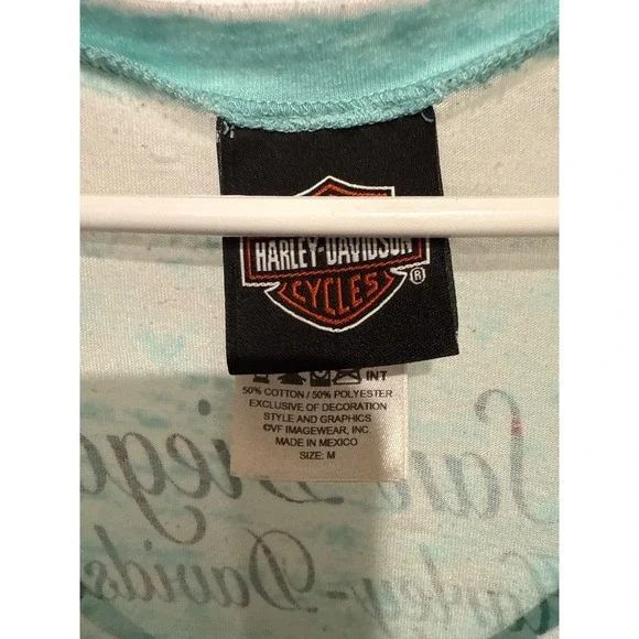 Harley Davidson San Diego California Burnout Graphic T-Shirt Turquoise Womens M - Picture 2 of 3
